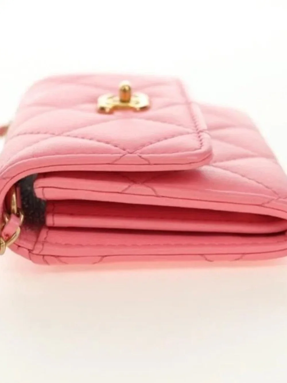 CHANEL Matelasse Chain Wallet Coco Ball Bag Lamb Skin Pink Gold CC Auth 181927M
